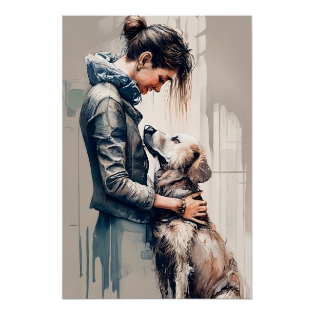 Woman hugging her dog poster (Vorderseite)