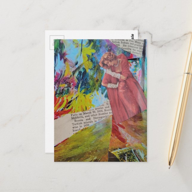 Woman in a Red Dress Collage Postkarte (Vorderseite/Rückseite Beispiel)