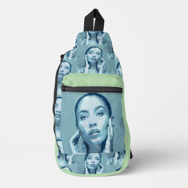 "Woman in Blue" Premium Canvas  Crossbody Bag (Vorderseite)