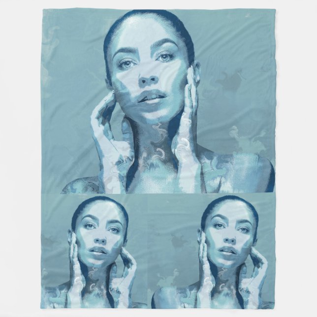 "Woman in Blue" Premium Canvas  Fleecedecke (Vorderseite)