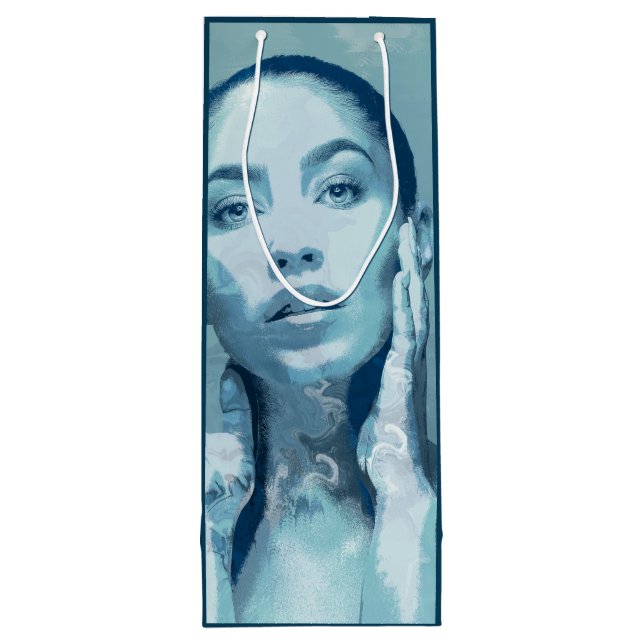"Woman in Blue" Premium Canvas  Geschenktüte Für Weinflaschen (Rückseite)