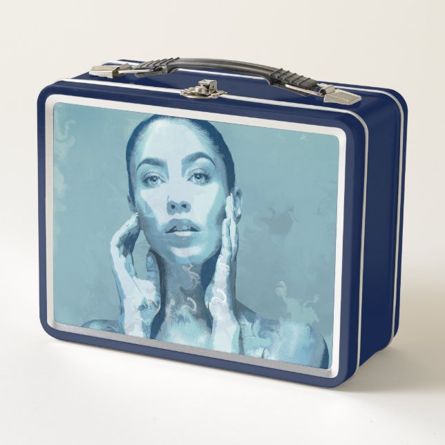 "Woman in Blue" Premium Canvas  Metall Brotdose (Vorderseite)
