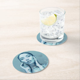 "Woman in Blue" Premium Canvas  Runder Pappuntersetzer