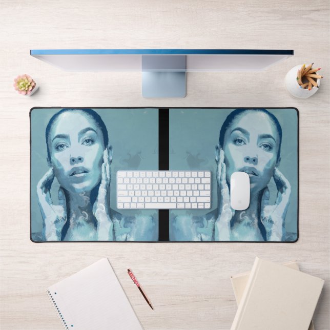 "Woman in Blue" Premium Canvas  Schreibtischunterlage (Büro 1)