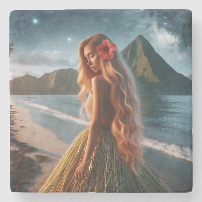 Woman in Grass Skirt Steinuntersetzer (Vorderseite)