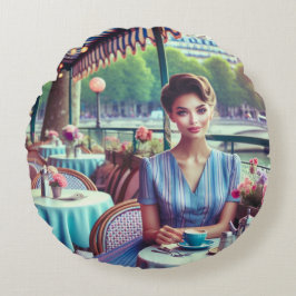 Woman in restaurant rundes kissen