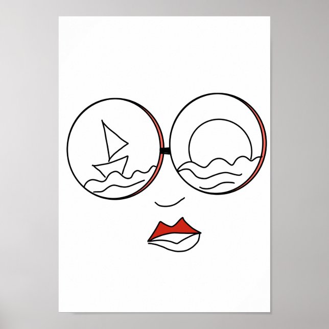 Woman Line Art Summer Beach Poster (Vorne)