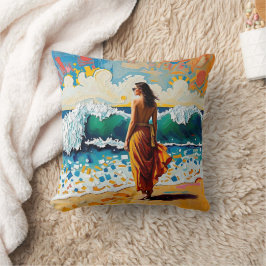 Woman on Beach Abstract Seaside Art Personalized Kissen