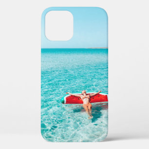 Woman on lilo in the sea water. Girl relaxing on i Case-Mate iPhone Hülle