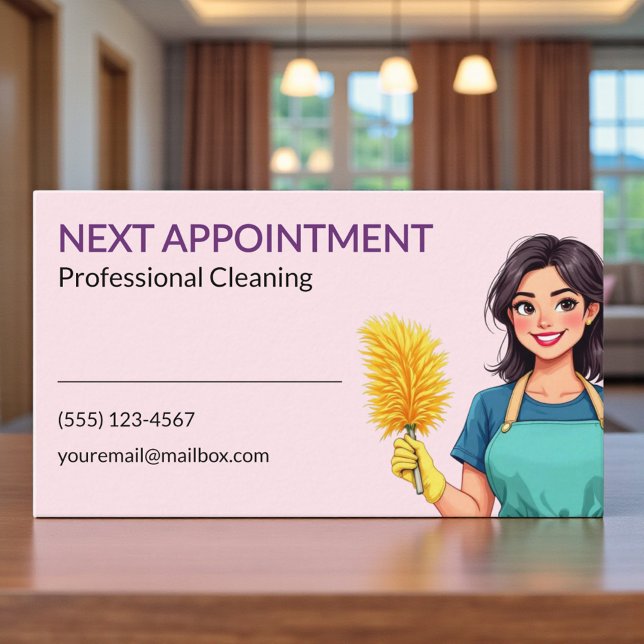Woman Pink Cleaning Service Appointment Card Terminkarte (Von Creator hochgeladen)