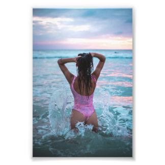 Woman Playing In Ocean Waves Fotodruck