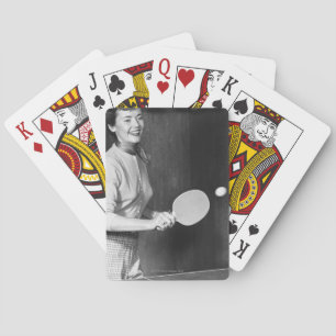 Woman Playing Table Tennis Spielkarten