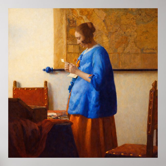 Woman reading a letter by Johannes Vermeer Poster (Vorne)