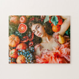 Woman reclining among fruits and petals puzzle