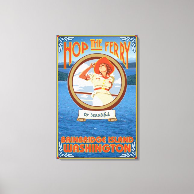 Woman Riding Ferry - Bainbridge Island, WA Leinwanddruck (Vorderseite)