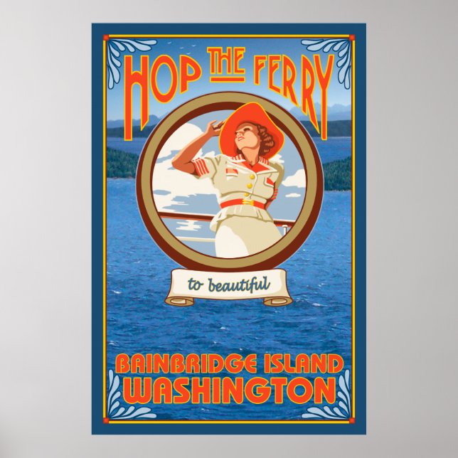 Woman Riding Ferry - Bainbridge Island, WA Poster (Vorne)