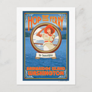 Woman Riding Ferry - Bainbridge Island, WA Postkarte