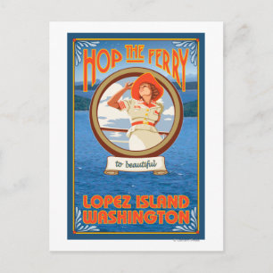 Woman Riding Ferry - Lopez Island, Washington Postkarte