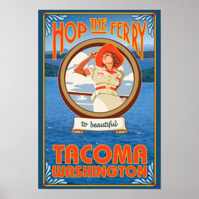Woman Riding Ferry - Tacoma, Washington Poster (Vorne)