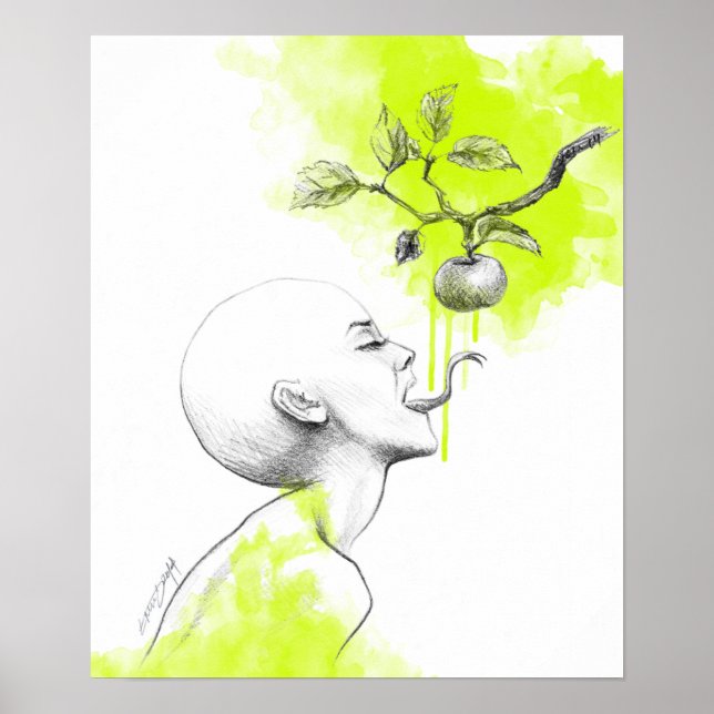 Woman Schlange Zunge Apple Green Splash Surreal Ar Poster (Vorne)