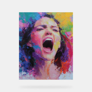 Woman Shouting Abstract Colors Expressive Acrylic Acrylschild