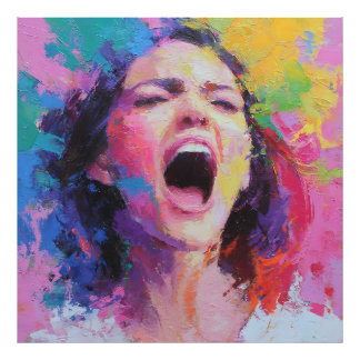 Woman Shouting Abstract Colors Expressive Acrylic Fotodruck