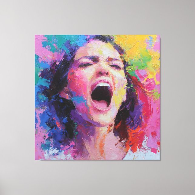 Woman Shouting Abstract Colors Expressive Acrylic  Leinwanddruck (Vorderseite)