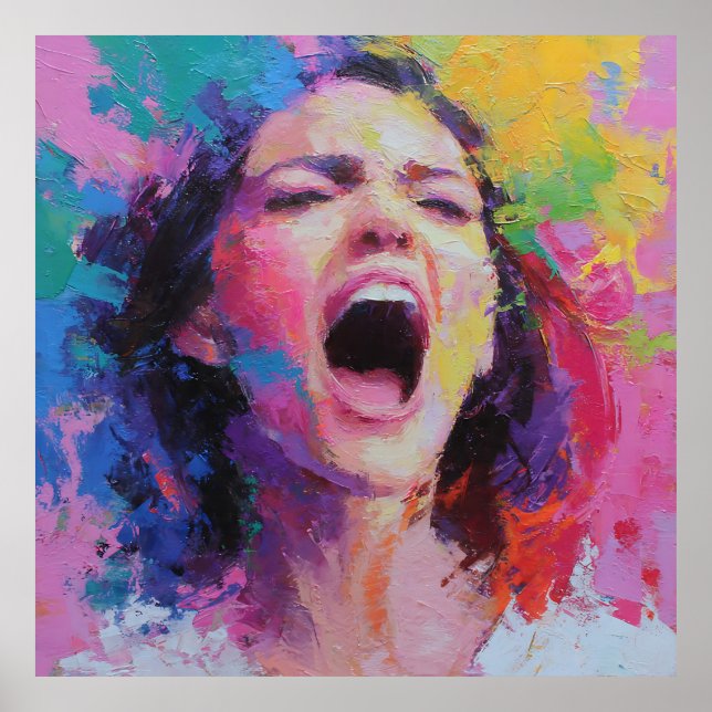 Woman Shouting Abstract Colors Expressive Acrylic  Poster (Vorne)