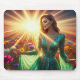 Woman Standing in the Beautiful Garden on a Thick Mousepad