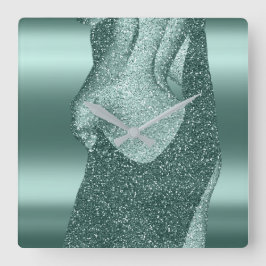 Woman Venus Body Study Aquatic Green Shadows Quadratische Wanduhr
