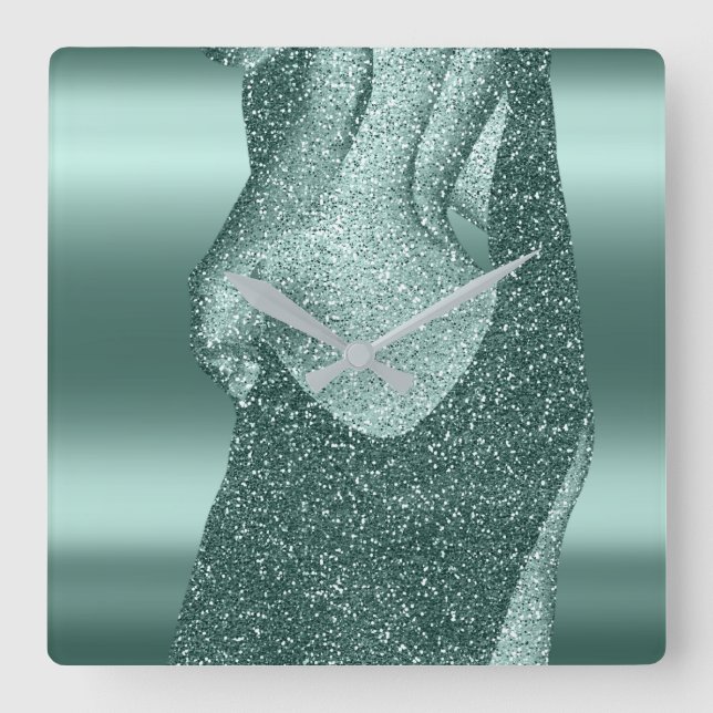 Woman Venus Body Study Aquatic Green Shadows Quadratische Wanduhr (Vorderseite)