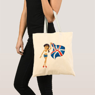 Woman Wave a Union Jack Flag Tote Bag Tragetasche