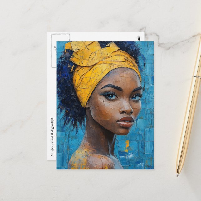 Woman Wearing Yellow Postkarte (Vorderseite/Rückseite Beispiel)