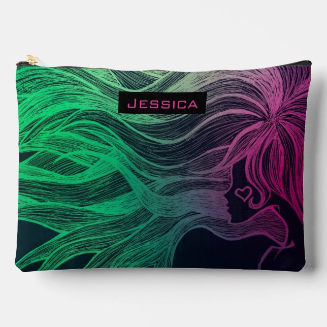 Woman Wild Neon Hair Cool Personalised Zubehörtasche (Vorderseite)