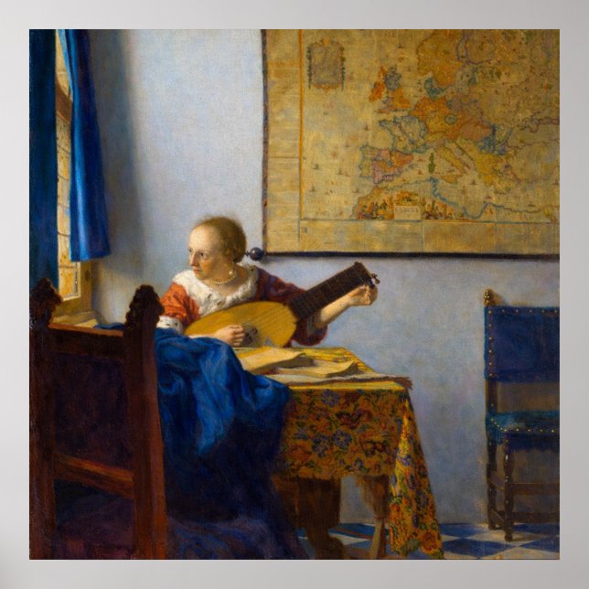 Woman with a lute by Johannes Vermeer Poster (Vorne)