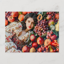 Woman with apples and grapes postkarte