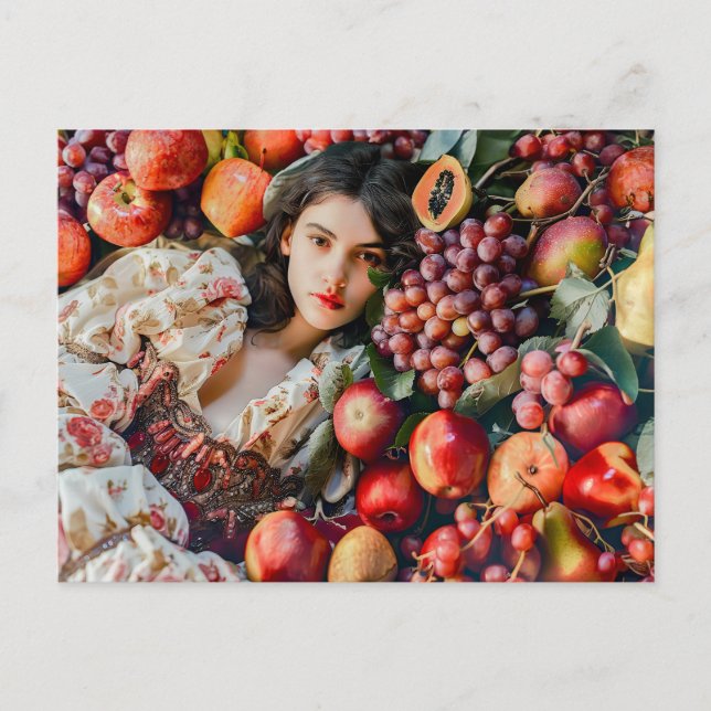Woman with apples and grapes postkarte (Vorderseite)