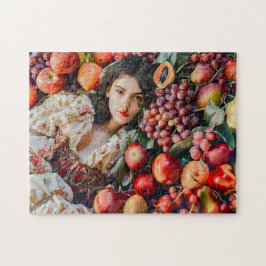 Woman with apples and grapes puzzle
