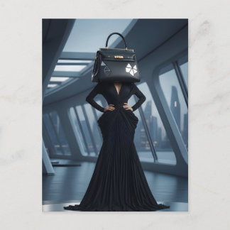 Woman with bag on head postkarte