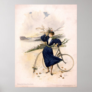 Woman With Bicycle at Riverside Drive, New York Poster