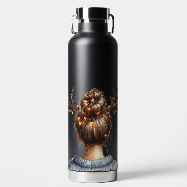 WOMAN WITH COLORFUL CHRISTMAS LIGHTS IN HER HAIR TRINKFLASCHE (Vorderseite)