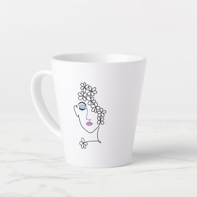Woman With Flowers Line Art   Milchtasse (Linke Ecke)