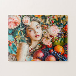 Woman with fruit and floral rose decor puzzle