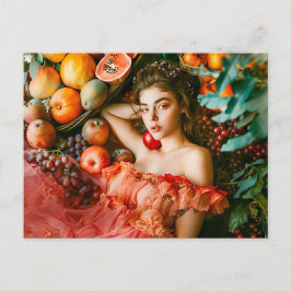 Woman with fruits and flowers portrait style postkarte