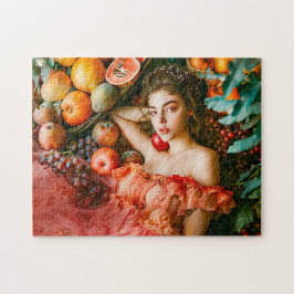 Woman with fruits and flowers portrait style puzzle