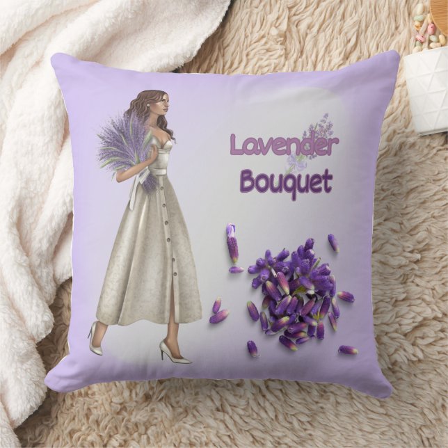 Woman with Lavender Bouquet Throw Pillow Kissen (Decke)