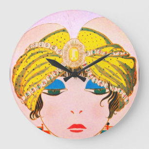 WOMAN WITH ORIENTAL YELLOW TURBAN / Beauty Fashion Große Wanduhr