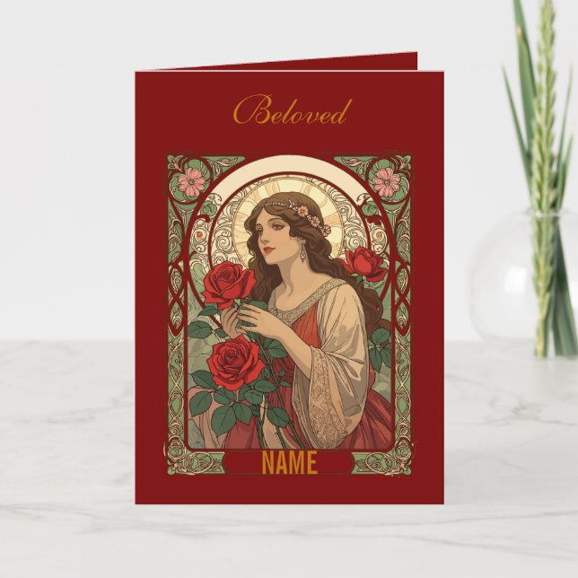 Woman With Roses Vintage Illustration Karte (Vorderseite)