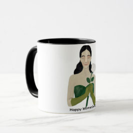 Woman with White Rose Mug – Aesthetic Green Tasse