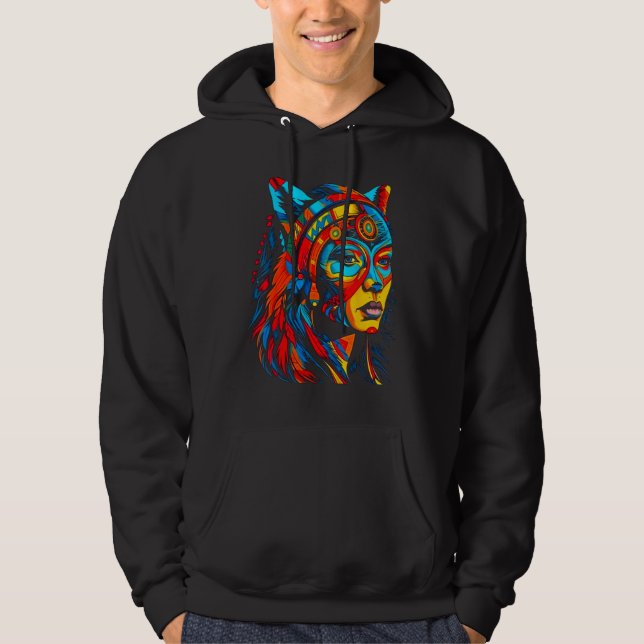Woman Wolf Head Native American Creative Hoodie (Vorderseite)